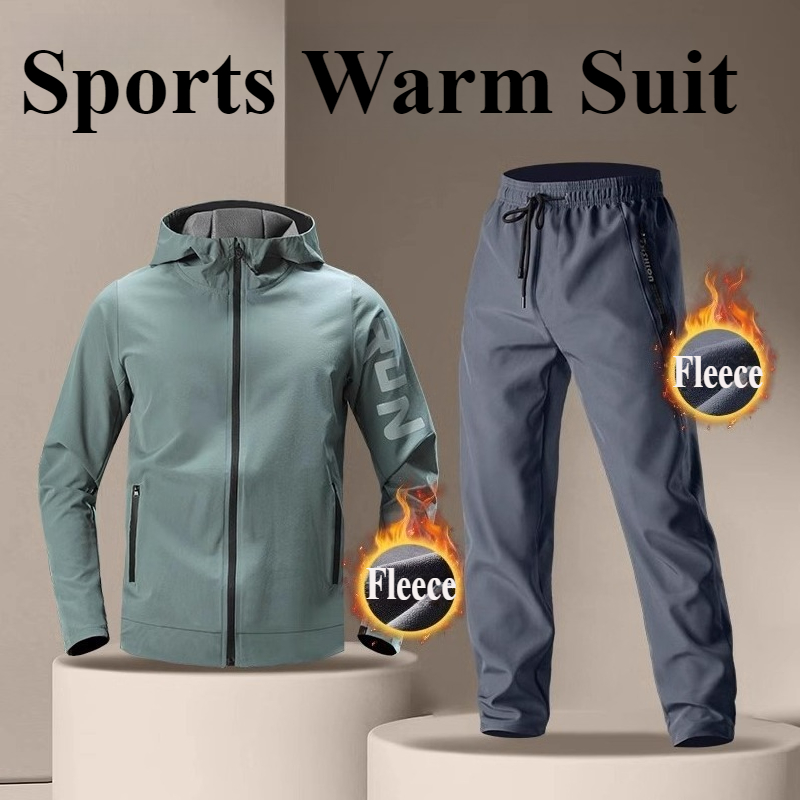 Running Gear Outfit - Heren warme fleece sportkledingset met capuchon,