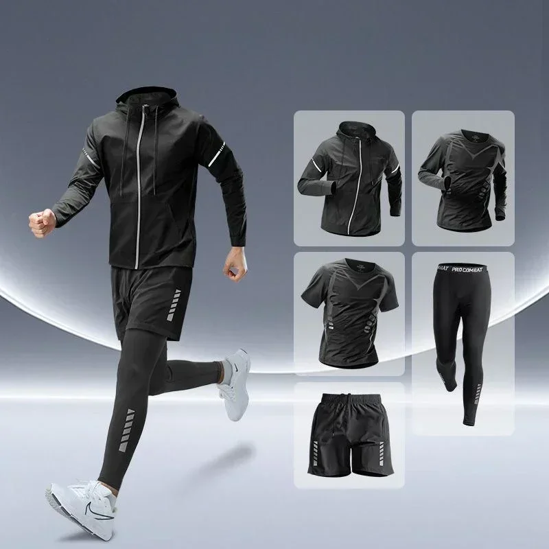 New Gear Running - Herensportkleding hardloopset, nauwsluitend, sneldrogend, voor herfstnachtritten,