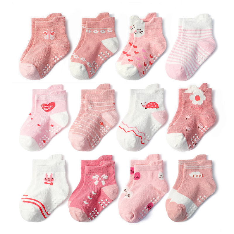 Anti Blister Sock - 6 paar meisjessokken met cartoonbloemhartpatroon, antislipvloersokken